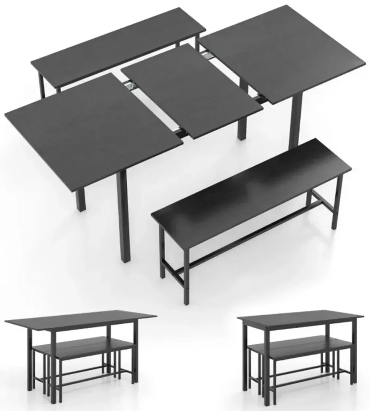 3 Piece Dining Table Set for 4-6 with 2 Benches