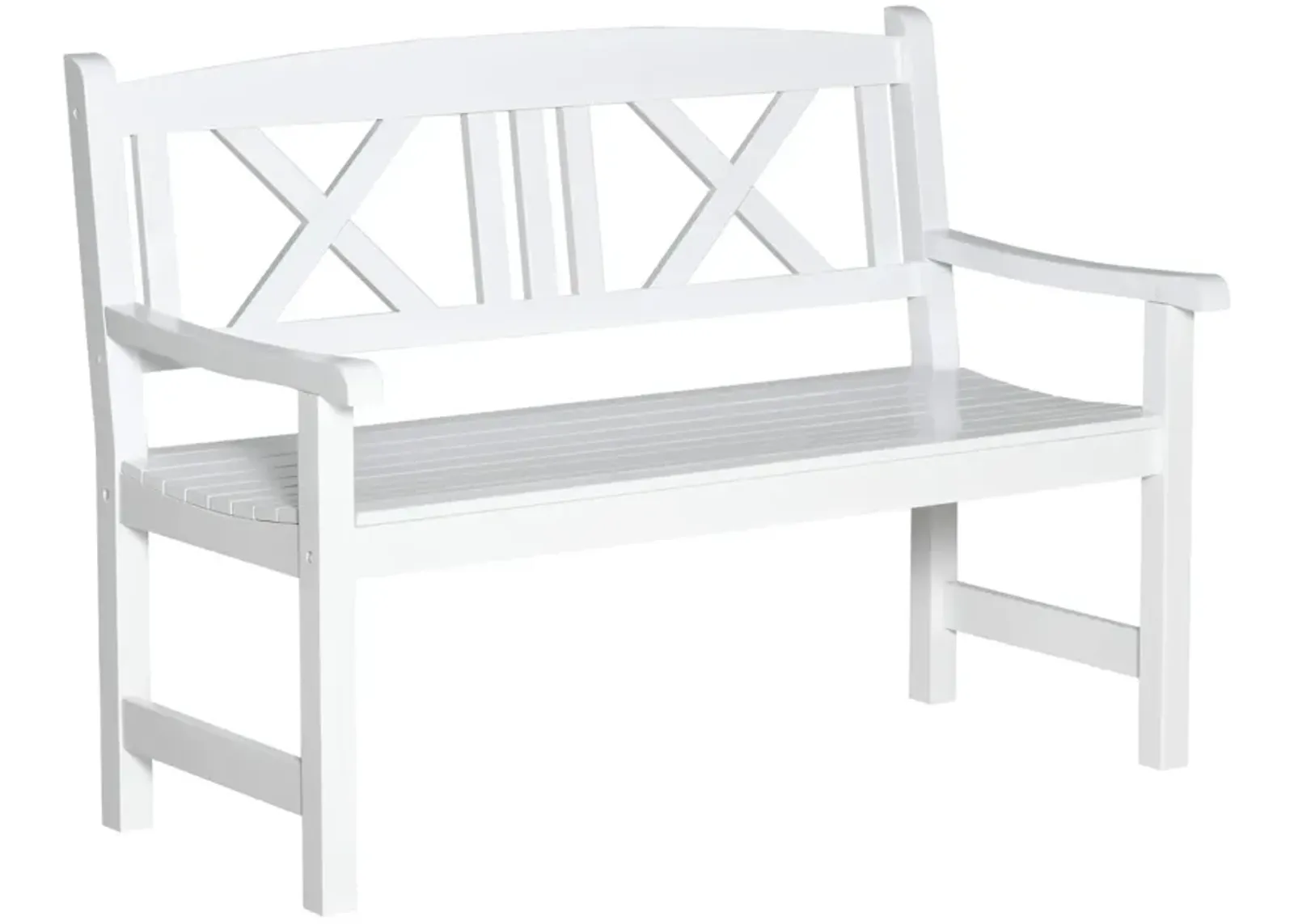 White Outdoor Seating: 2-Seater Wooden Garden Bench with X-Shape Back