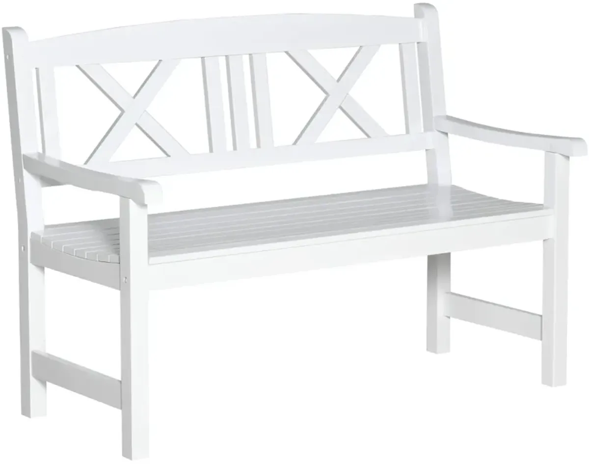 White Outdoor Seating: 2-Seater Wooden Garden Bench with X-Shape Back