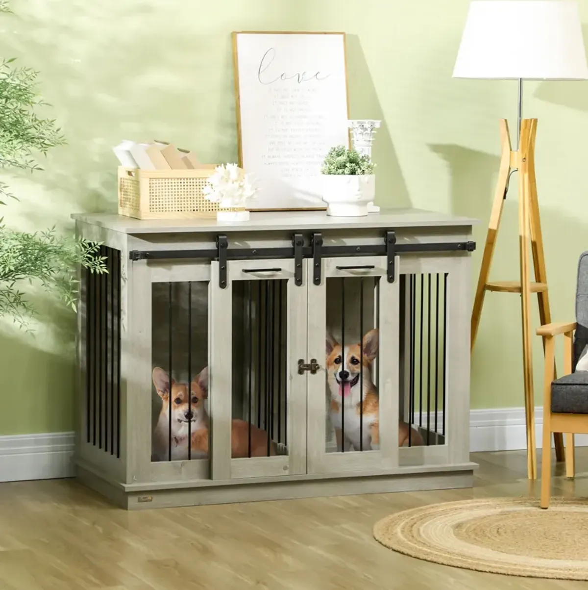 Gray Multifunctional Pet Furniture: Large Dog Crate End Table