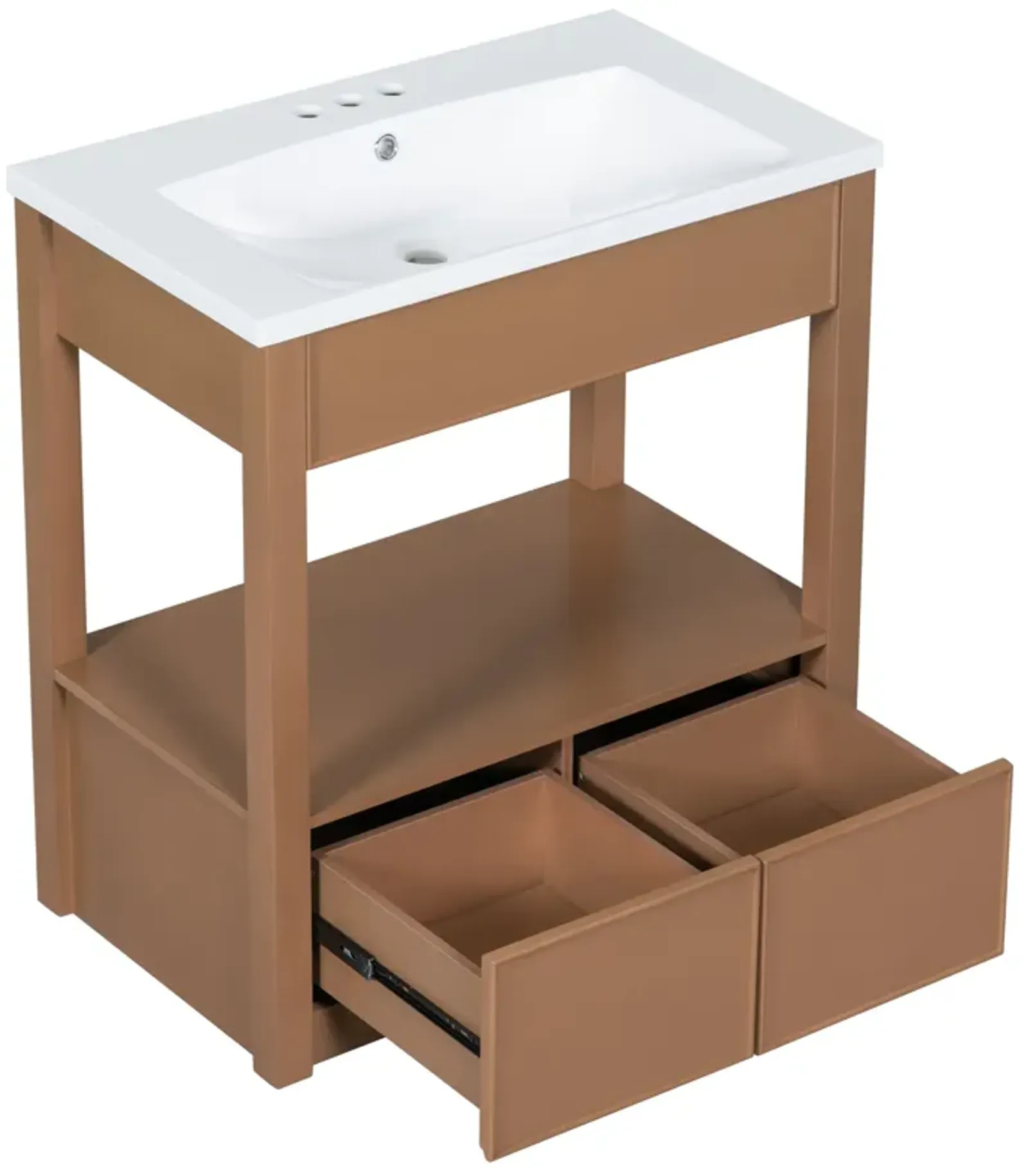 Gewnee 30" Bathroom Vanity With Sink Top, Open Storage Shelf and Two Drawers