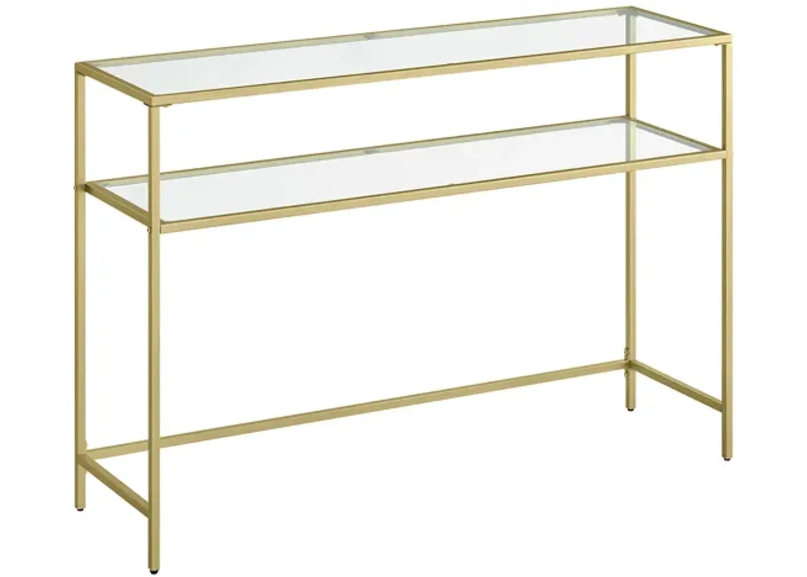 Modern Console Table with Tempered Glass & Metal Frame - Gold, 2 Shelves