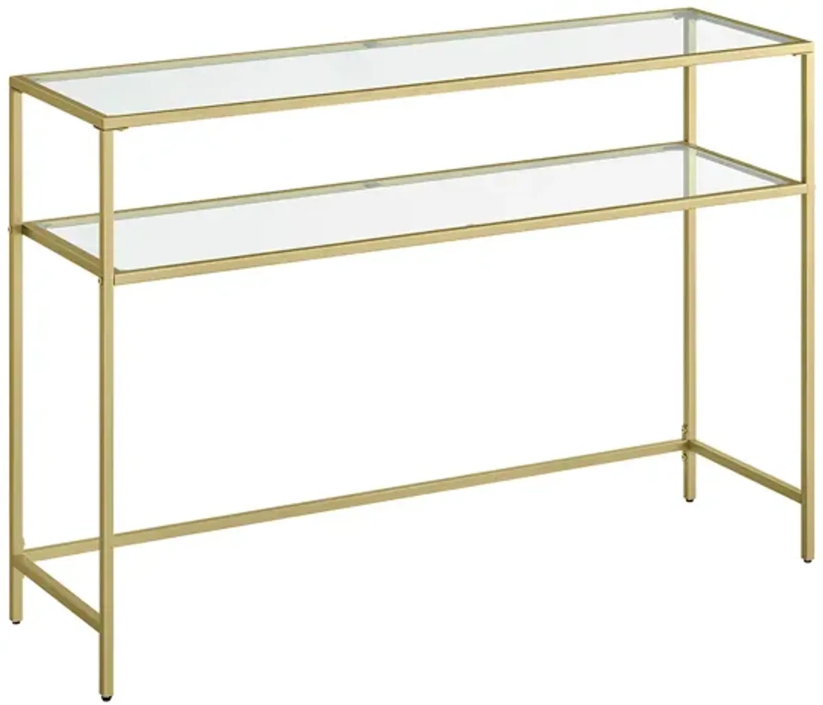 Modern Console Table with Tempered Glass & Metal Frame - Gold, 2 Shelves