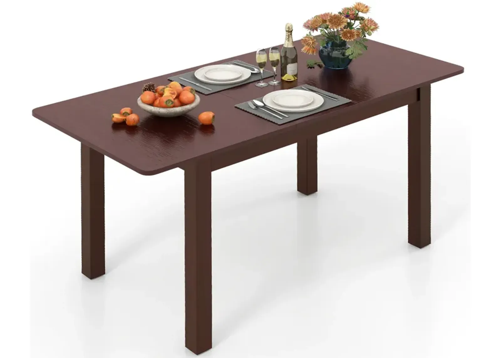 Extendable Folding Dining Table with Rubber Wood Frame and Safety Locks