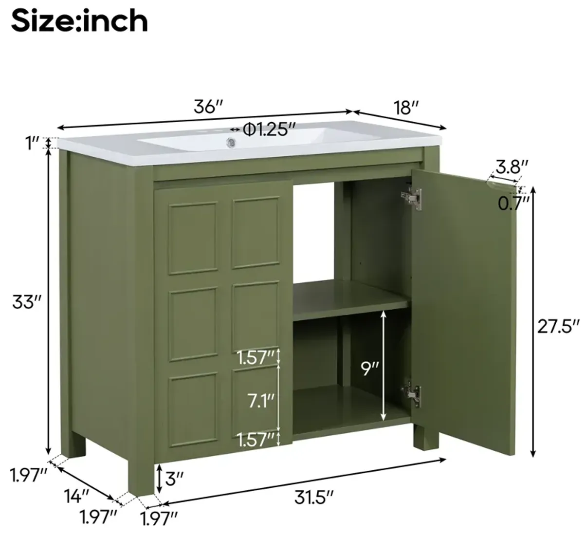 Gewnee 36" Bathroom Vanity Organizer with Sink, Combo Cabinet Set, Bathroom Storage Cabinet