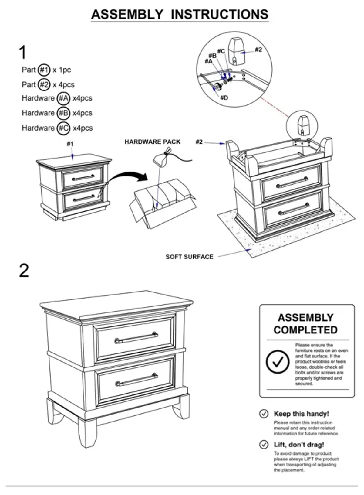 Contemporary 1 Piece Nightstand Gray Color Solid Wood Veneer Pewter Bar Pulls Crown Molding Details