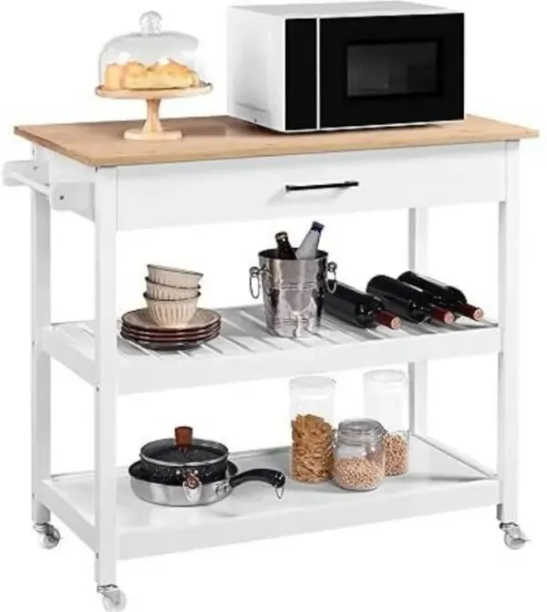 Kitchen Island Cart with Drawer, Storage Shelves, and Locking Casters for Organized and Mobile Kitchen Prep Space