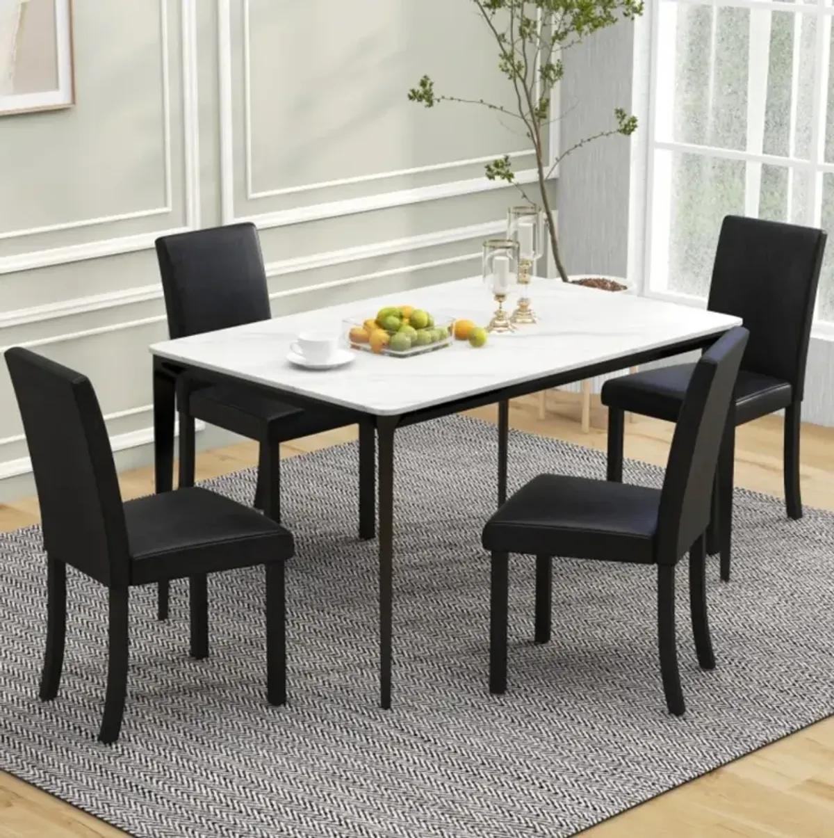 Hivvago Dining Chair Set of 4 Upholstered Kitchen Dinette Chairs with Wood Frame