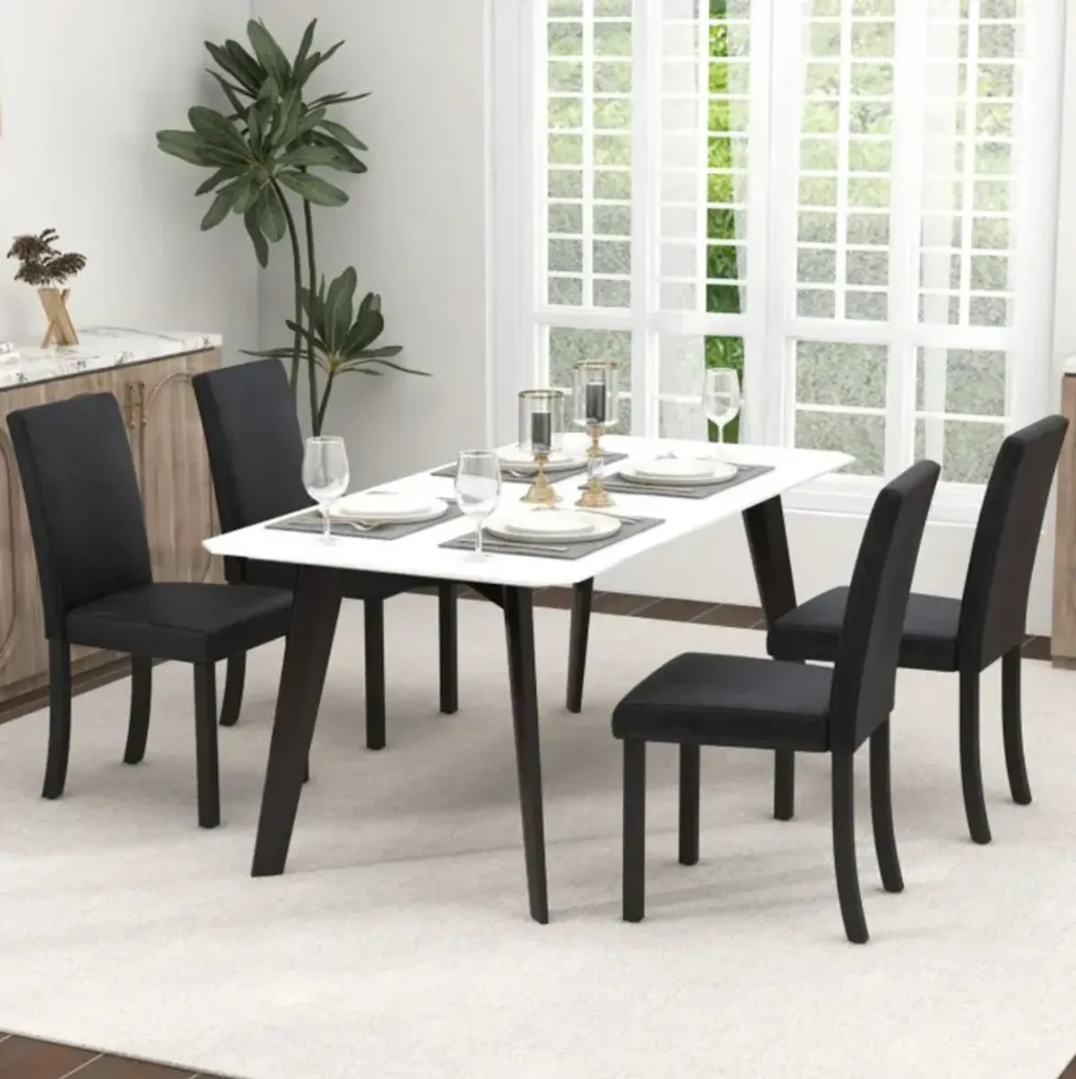 Hivvago Dining Chair Set of 4 Upholstered Kitchen Dinette Chairs with Wood Frame