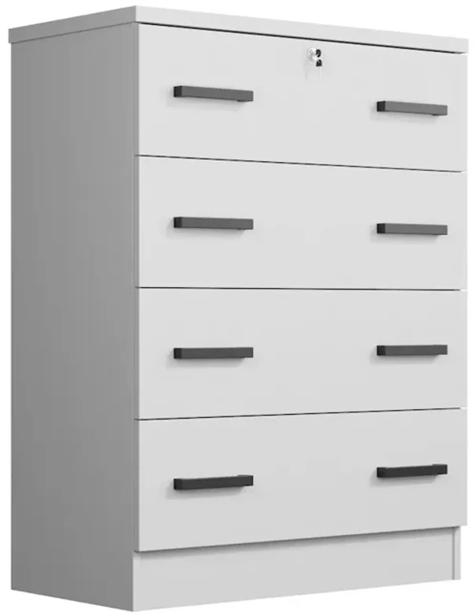 WPfurniture 4 Drawer Chest Wooden Dresser with Lock (White)