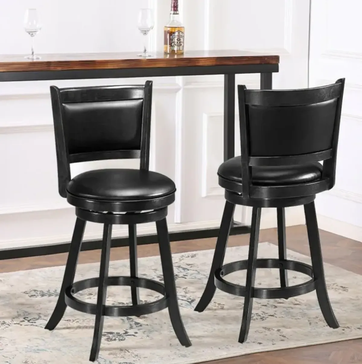 Hivvago 2 Pieces 24 Inch Swivel Counter Stool Dining Chair Upholstered Seat