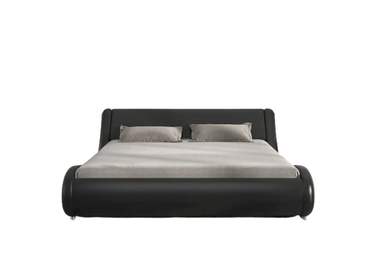 Hivvago Queen Modern Black Faux Leather Upholstered Platform Bed Frame with Headboard