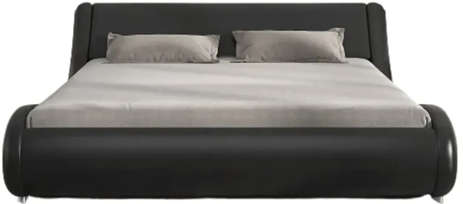 Hivvago Queen Modern Black Faux Leather Upholstered Platform Bed Frame with Headboard