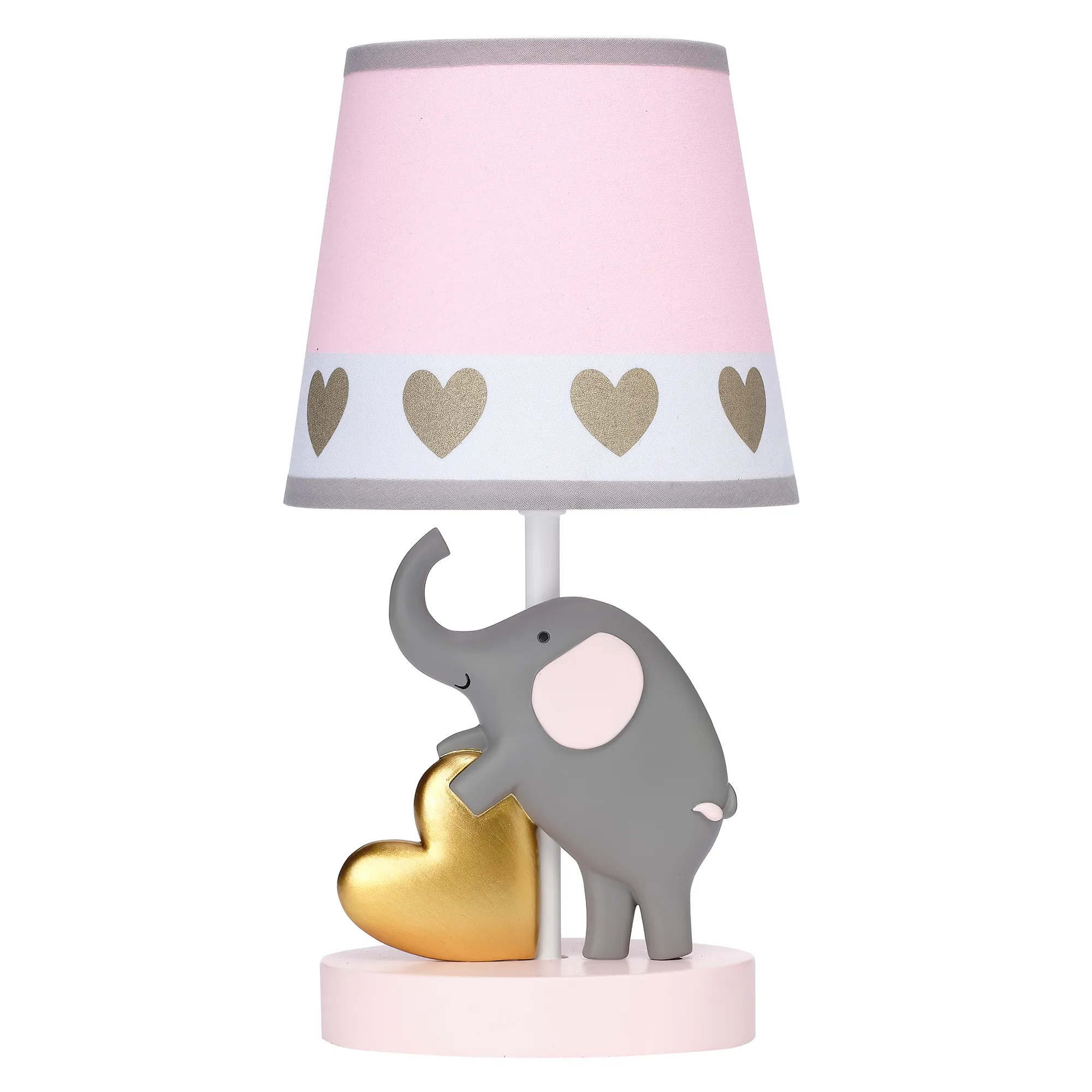 Bedtime Originals Eloise Pink/Gold Elephant and Heart Lamp & Shade with Bulb