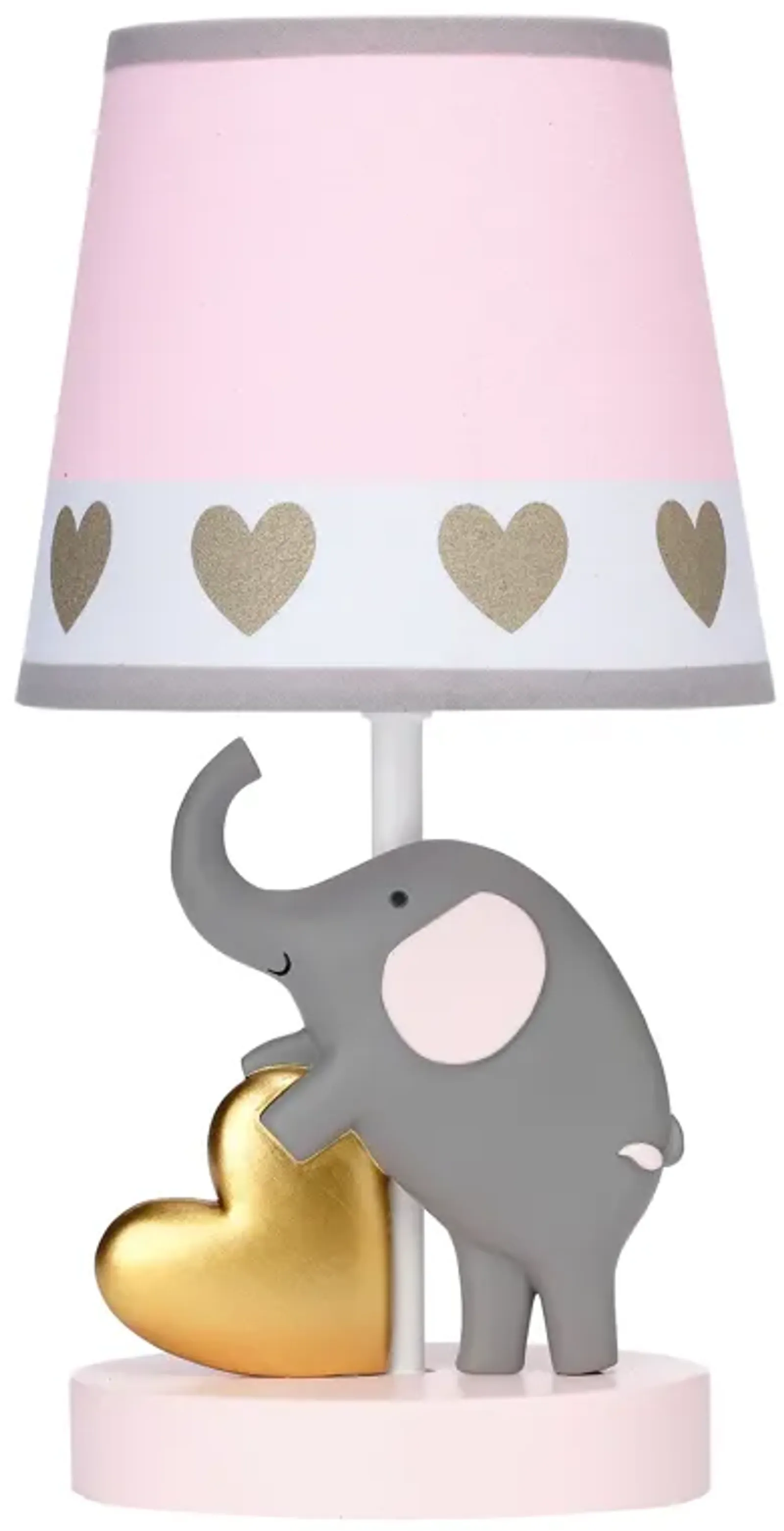 Bedtime Originals Eloise Pink/Gold Elephant and Heart Lamp & Shade with Bulb