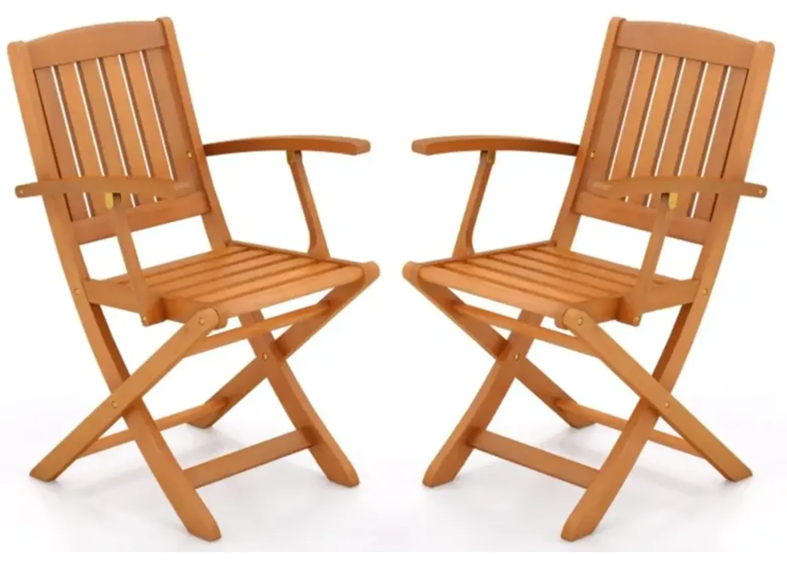 Hivvago Patio Wood Folding Chair Set of 2 with Armrests and Slatted Seat