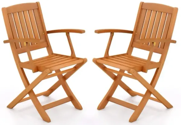 Hivvago Patio Wood Folding Chair Set of 2 with Armrests and Slatted Seat