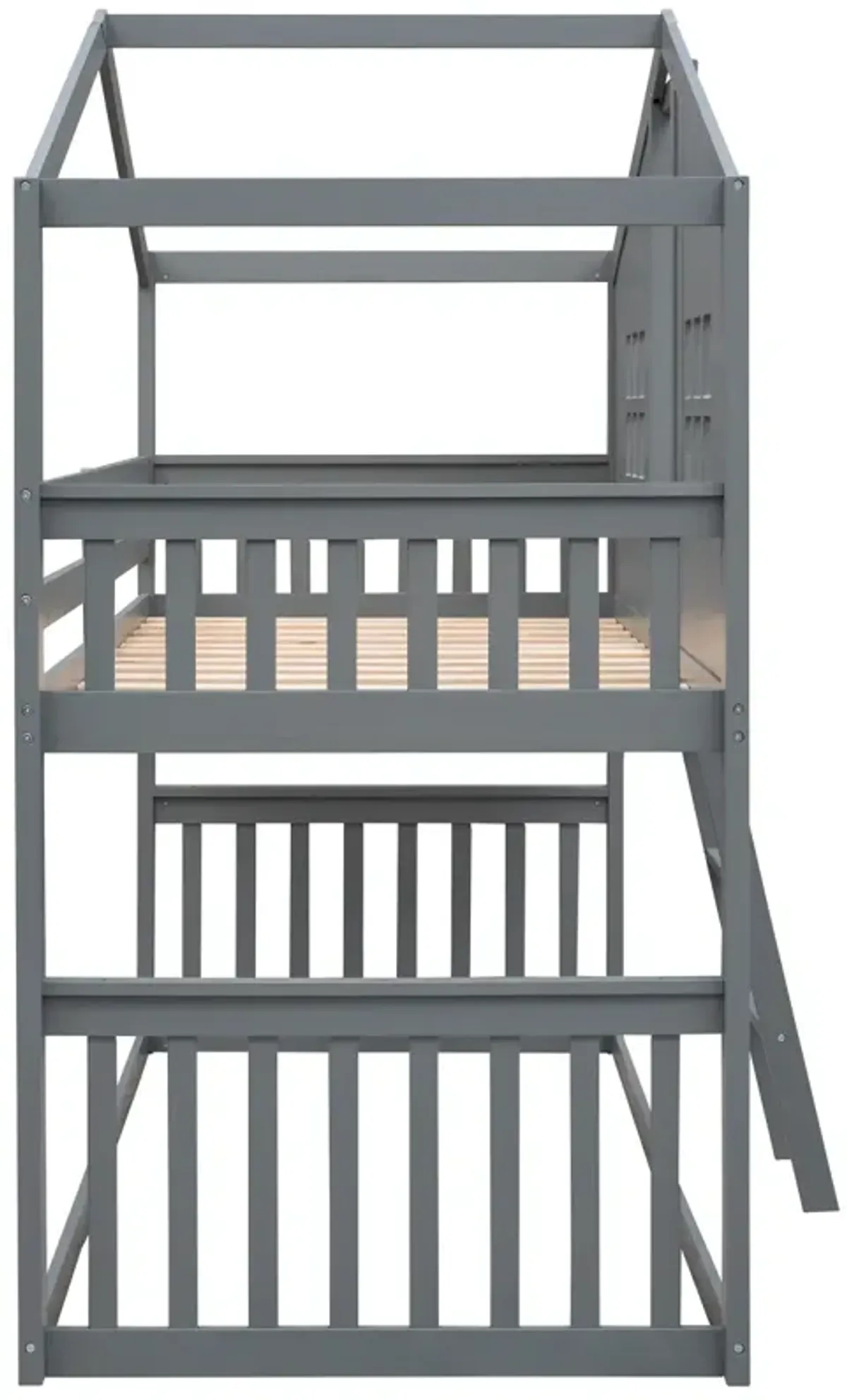 Twin Over Twin House Bunk Bed With Ladder, Wood Bed