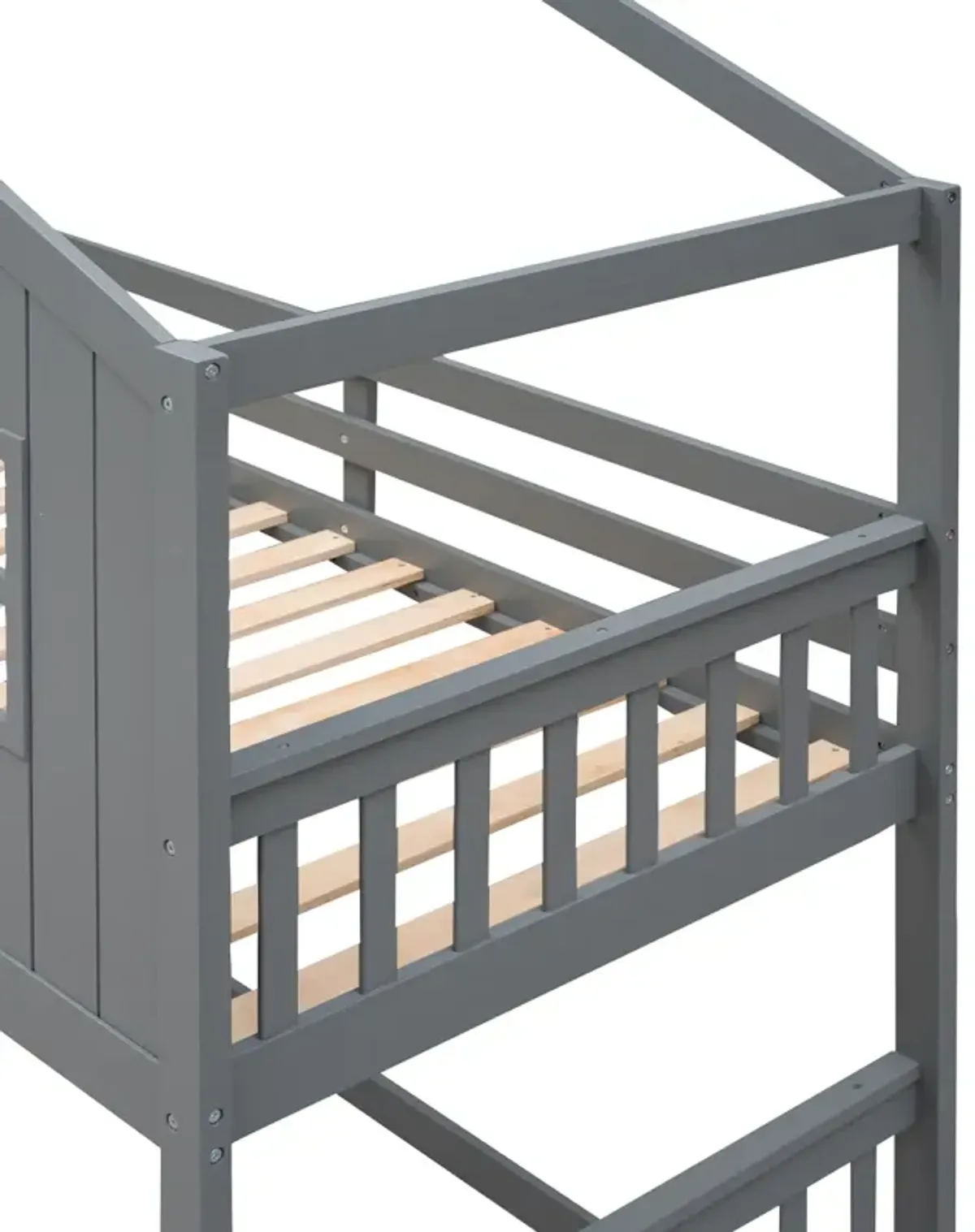 Twin Over Twin House Bunk Bed With Ladder, Wood Bed