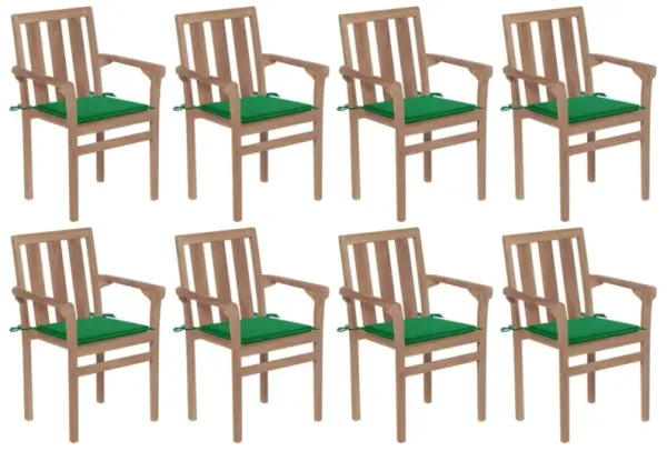 vidaXL Stackable Garden Chairs with Cushions 8 pcs Solid Teak Wood