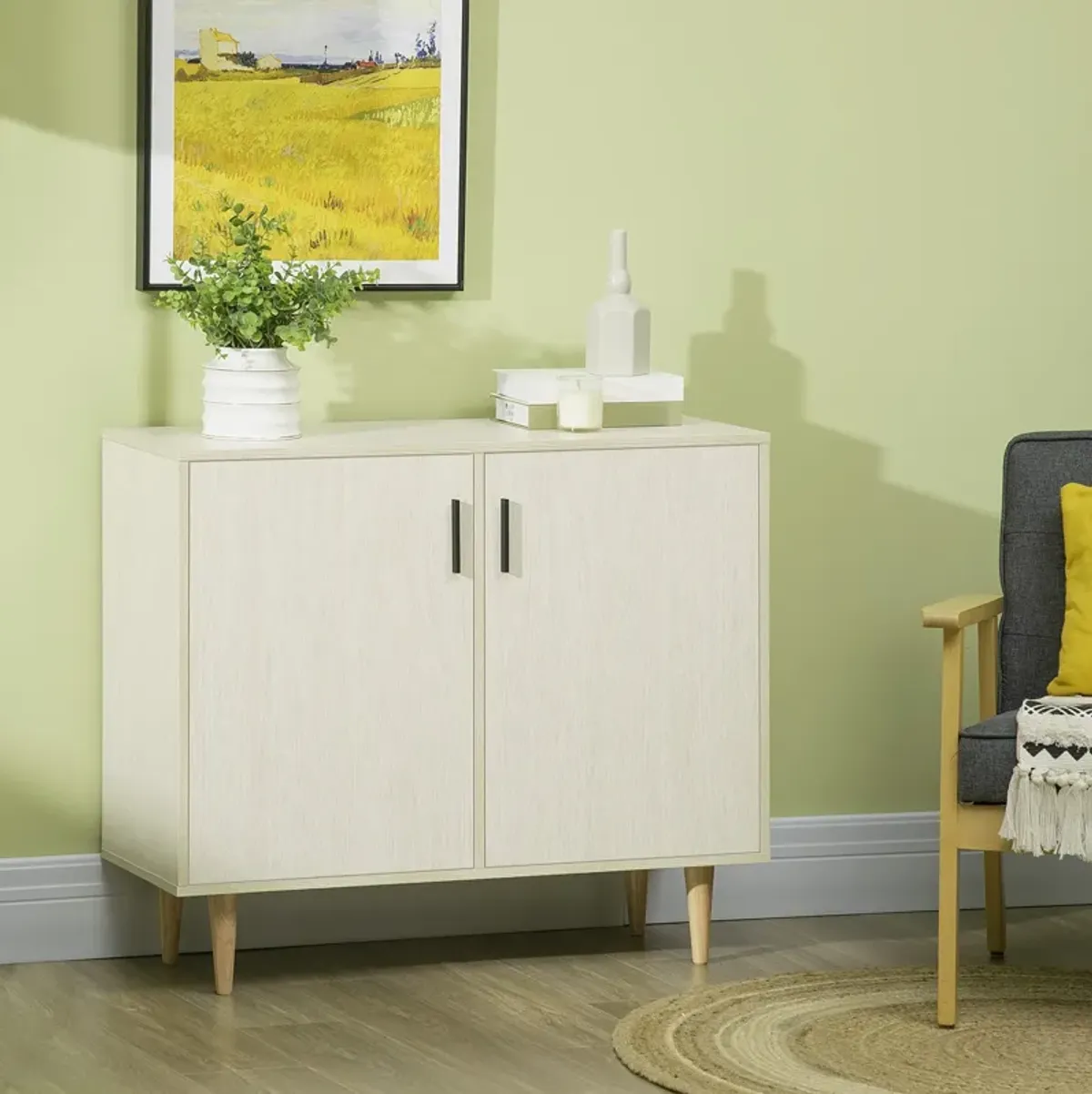 Natural Kitchen Storage: Modern Cabinet with Adjustable Wood Legs