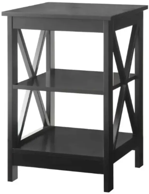 Black Wood X-Design End Table Nightstand with 3 Open Shelves