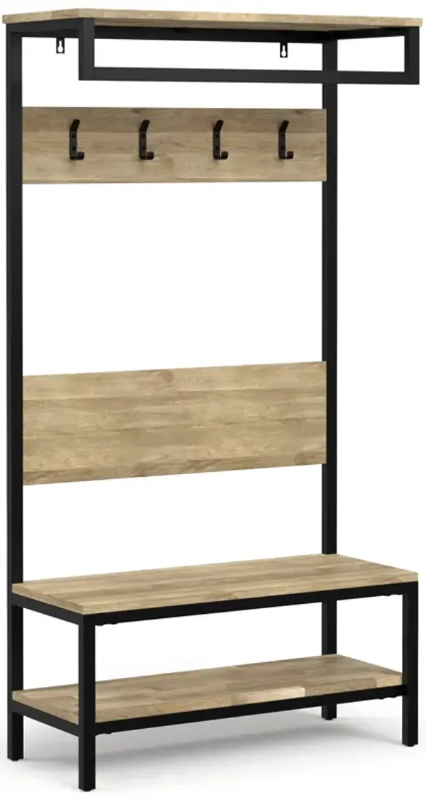 Westmont SOLID MANGO WOOD 40 inch Wide Industrial Entryway Hall Tree Bench in Natural
