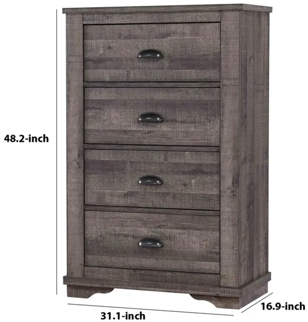 48 inch 4 Drawer Wooden Chest with Cup Pulls, Gray - Benzara