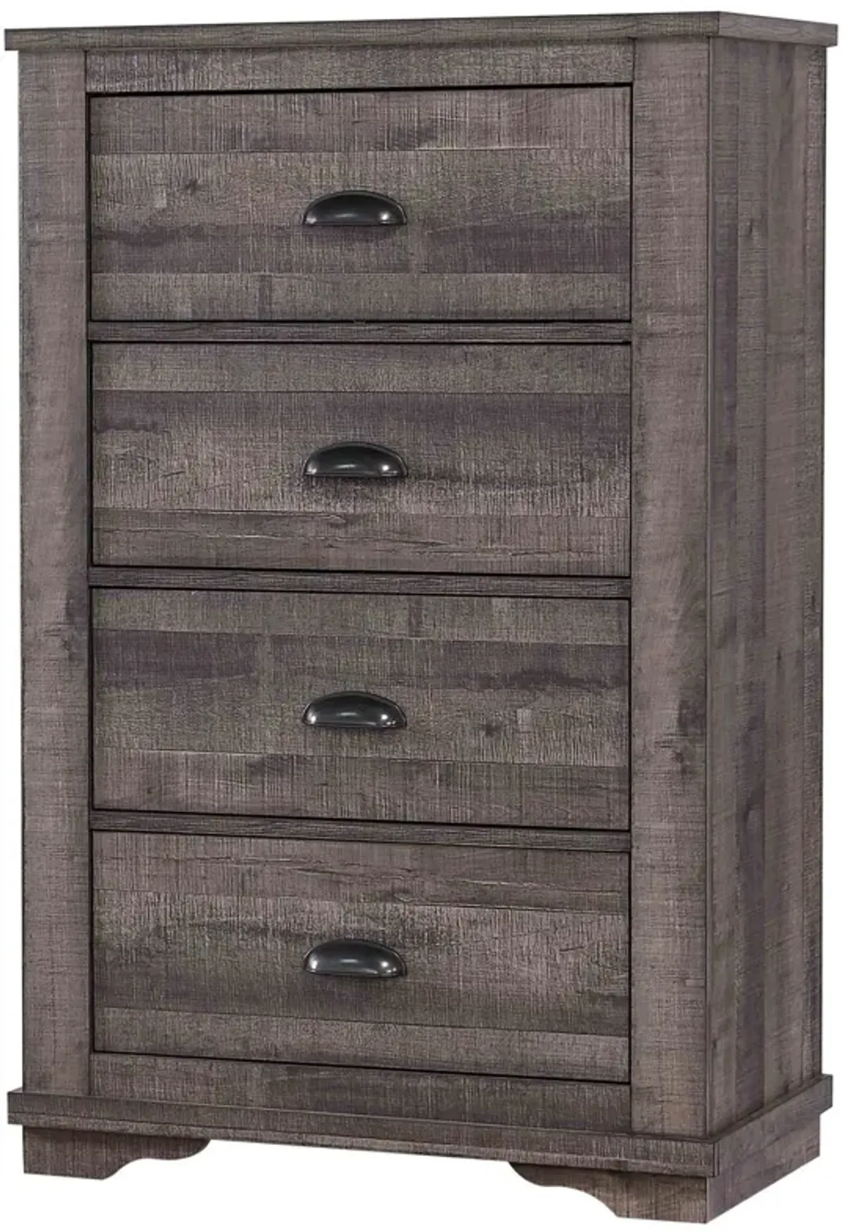 48 inch 4 Drawer Wooden Chest with Cup Pulls, Gray - Benzara