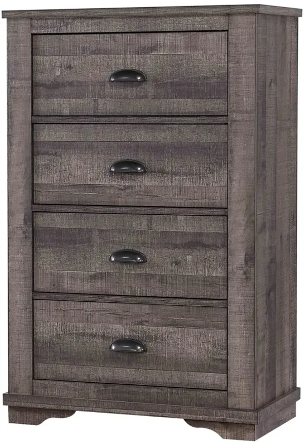 48 inch 4 Drawer Wooden Chest with Cup Pulls, Gray - Benzara