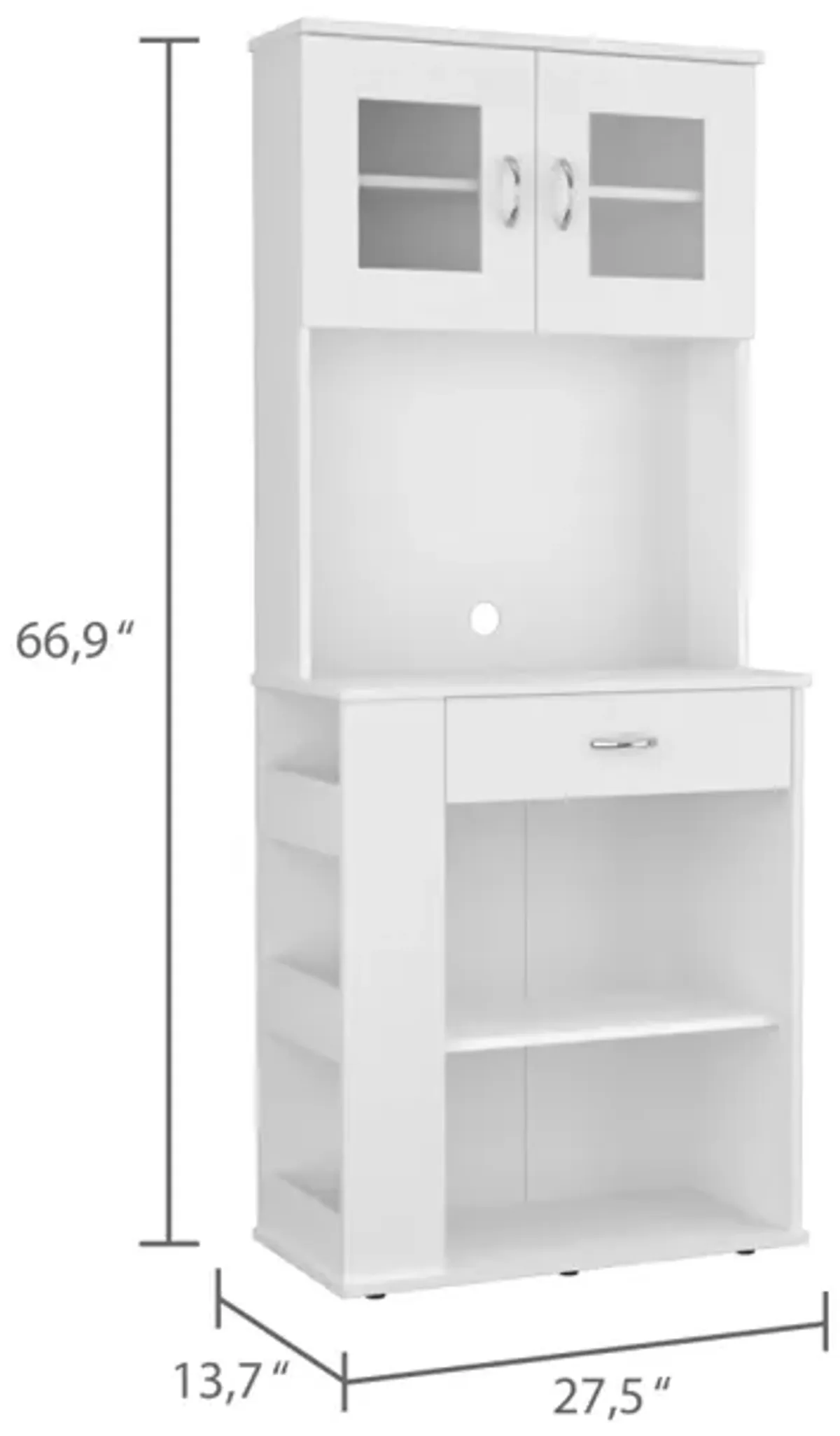 Capienza Pantry Cabinet, Two Shelves, Double Door, One Drawer, Three Side Shelves - White