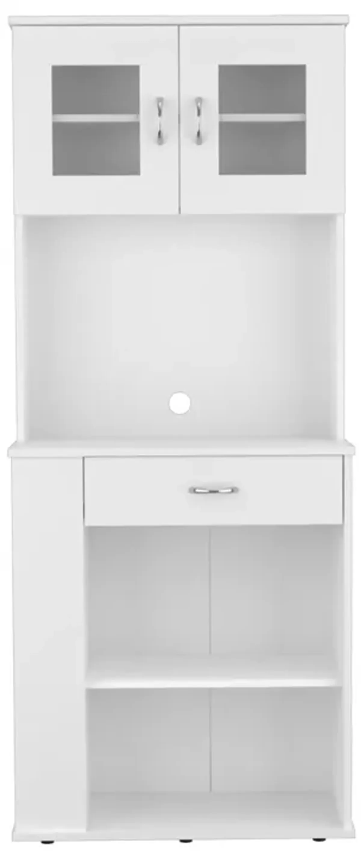 Capienza Pantry Cabinet, Two Shelves, Double Door, One Drawer, Three Side Shelves - White