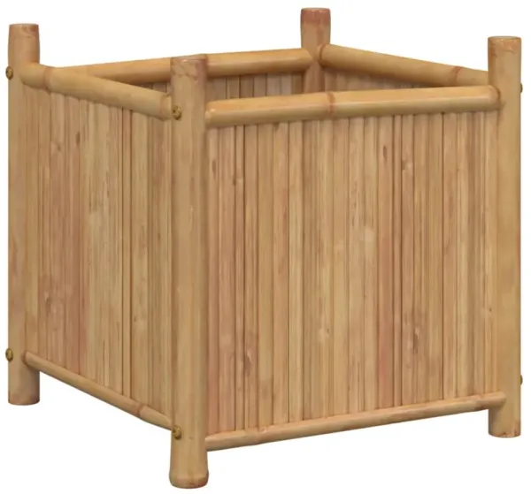 Outdoor Planter, Raised Design, 20 Inch Natural Brown Bamboo Finish - Benzara