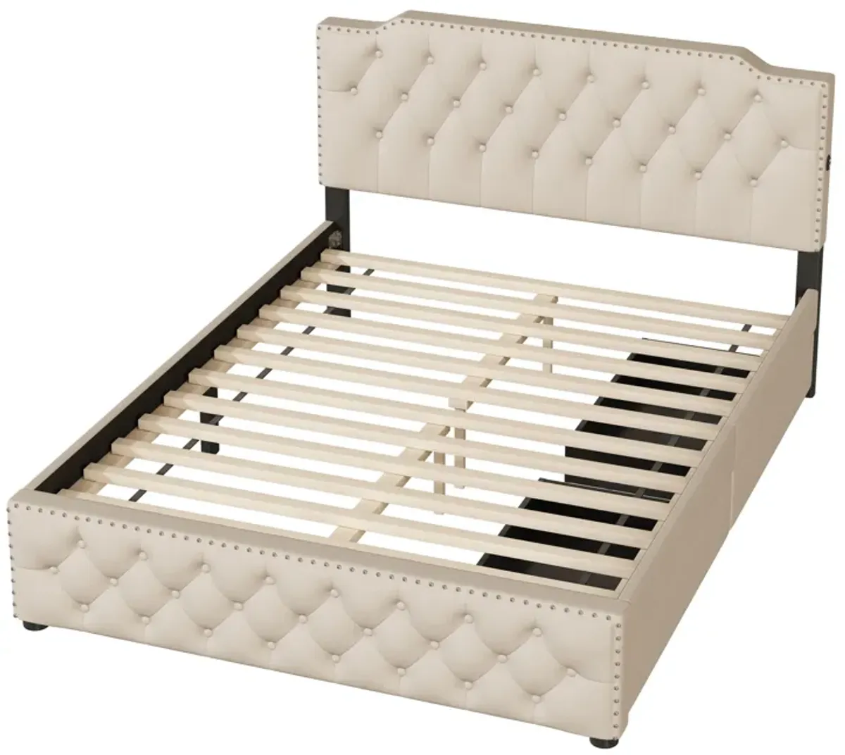 Merax Upholstered Platform Bed with 2 Drawers