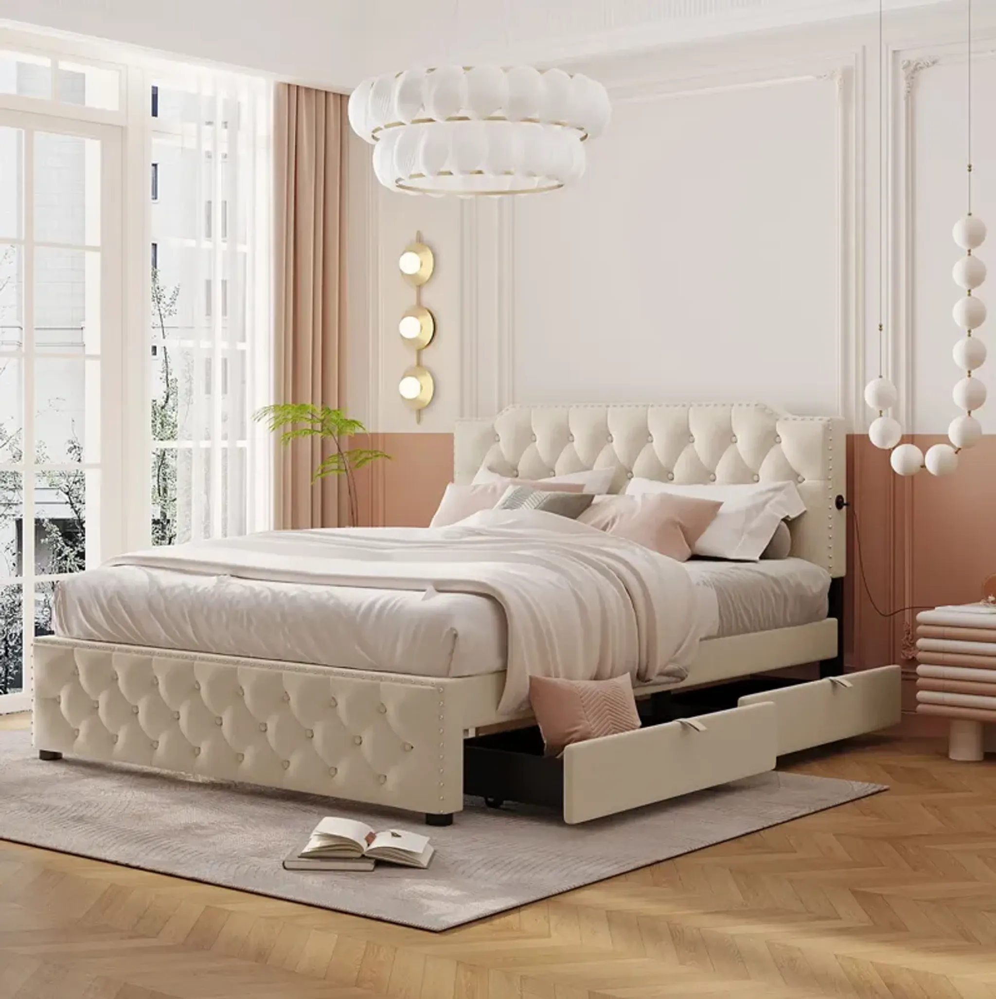 Merax Upholstered Platform Bed With 2 Drawers Mathis Home | Furniture.com