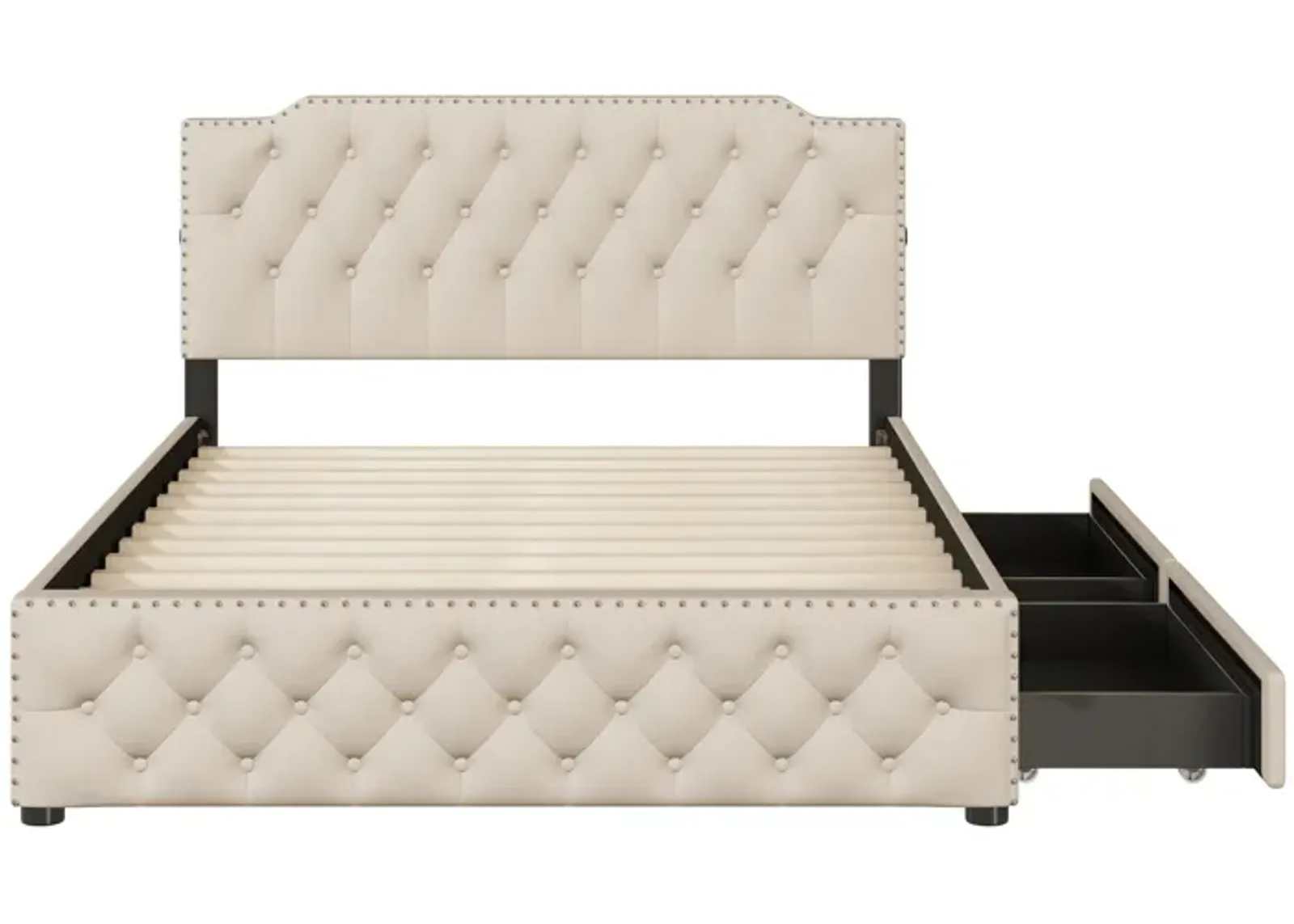 Merax Upholstered Platform Bed with 2 Drawers