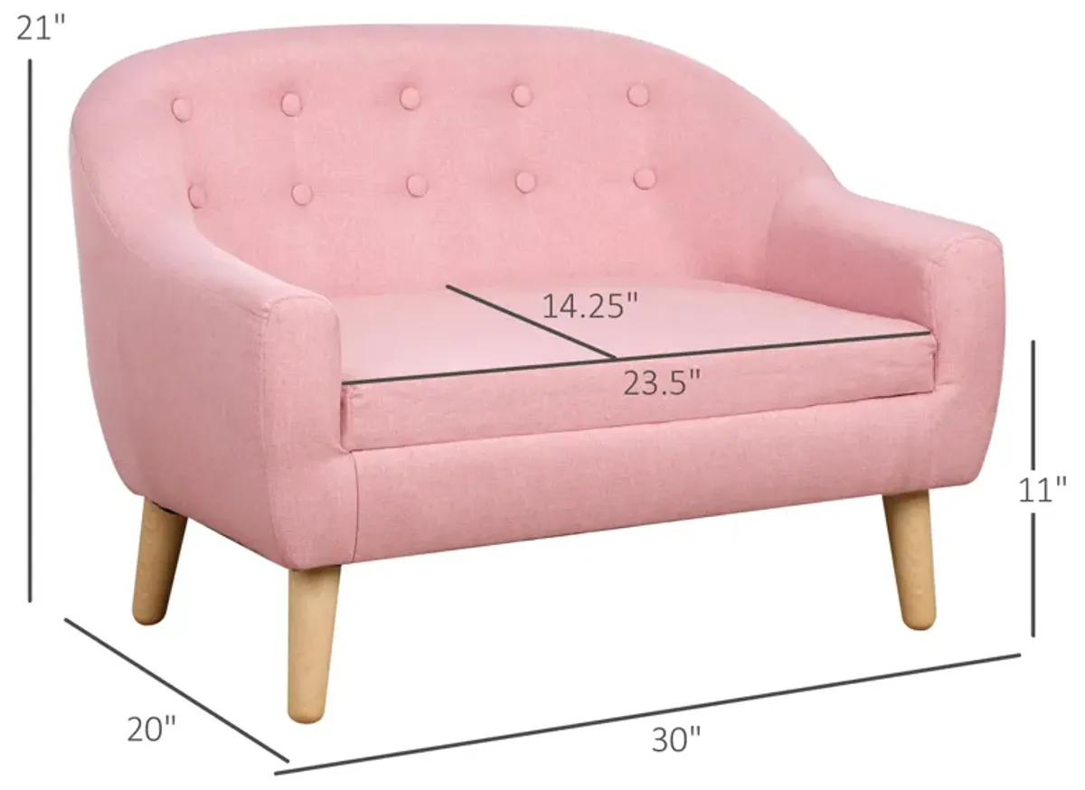 Cozy Children Sofa Couch Sturdy Wood 2 Seat Armrest Chair Kids Pink