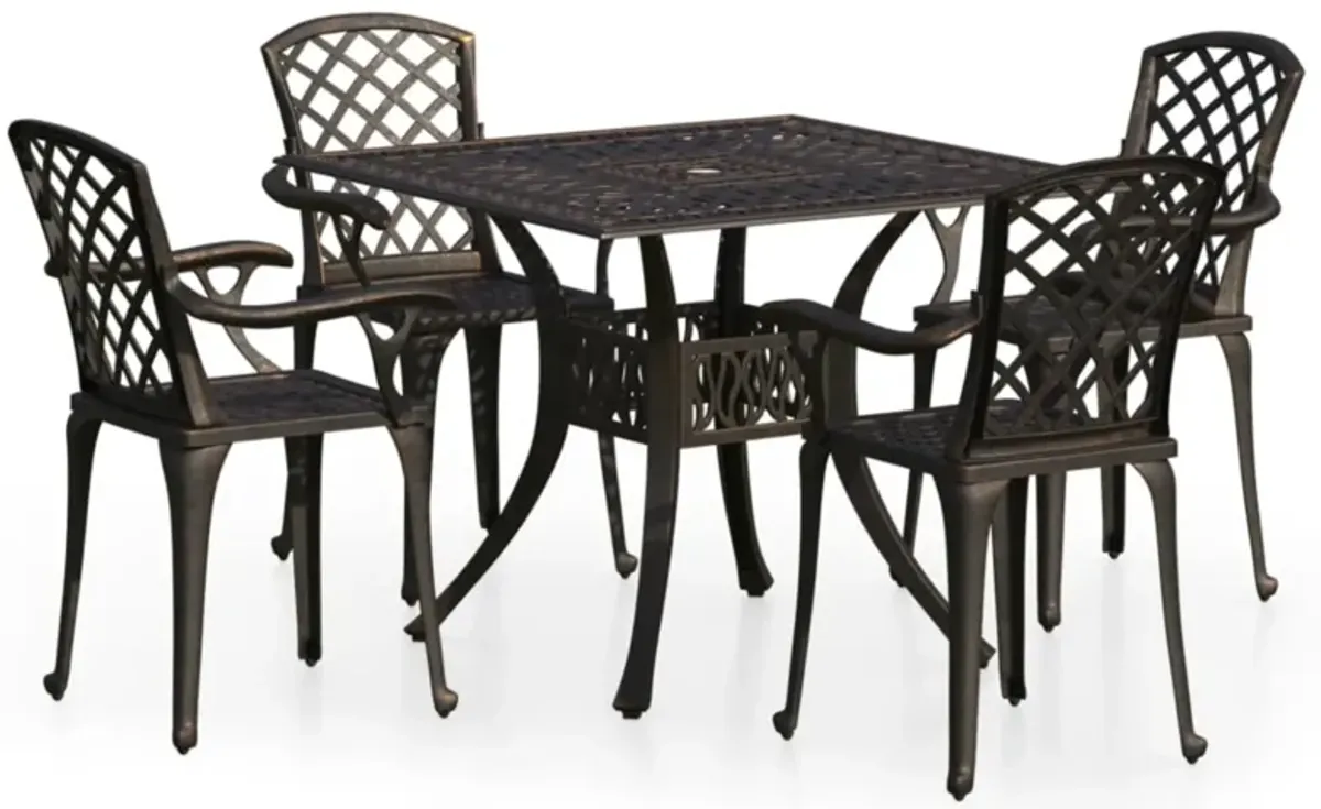 vidaXL Bistro Set 5 Piece, Table and Chair for Balcony, Bistro Table for Yard Park, Outdoor Furniture, Industrial Style, Cast Aluminum Bronze