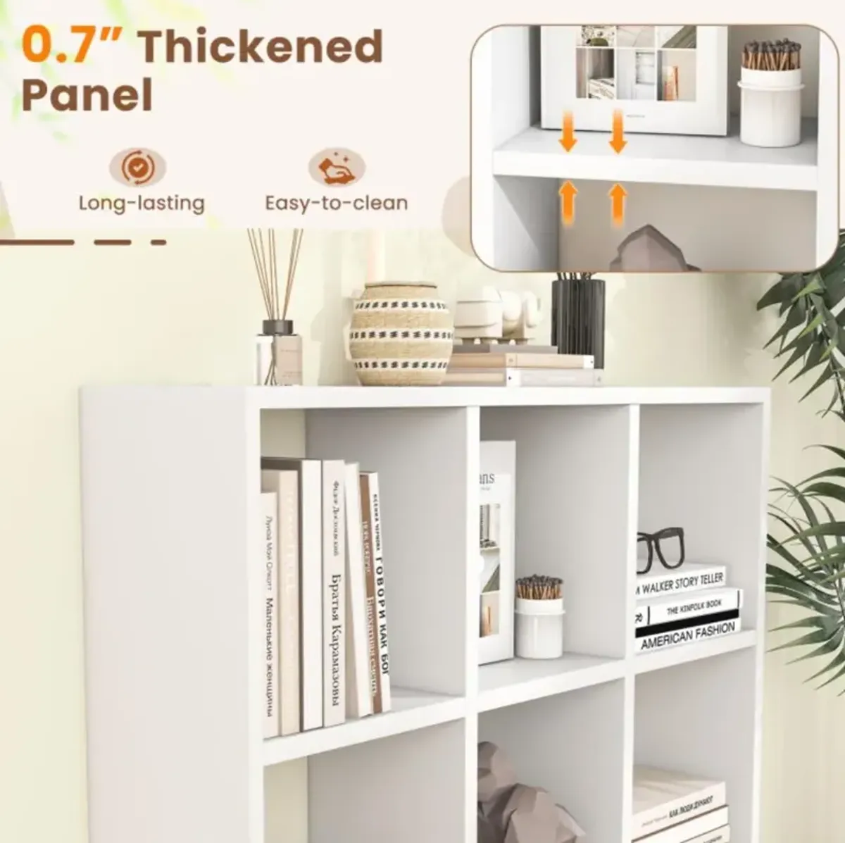 Hivvago 9-Cube Bookcase with 6 Removable Shelves and Raised Support Feet