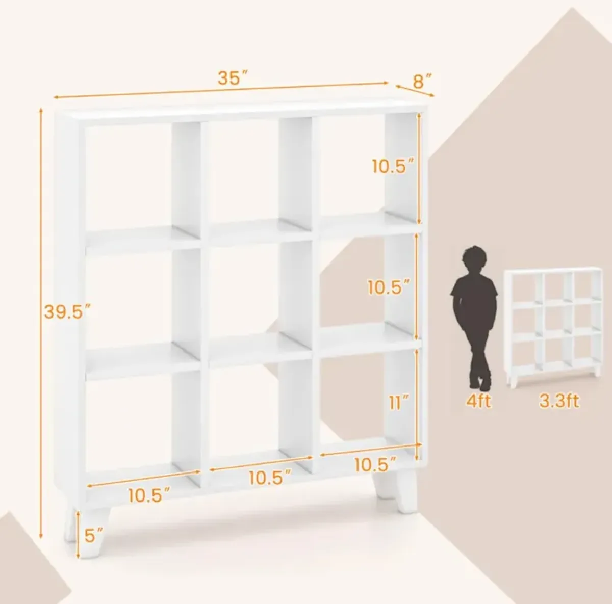 Hivvago 9-Cube Bookcase with 6 Removable Shelves and Raised Support Feet