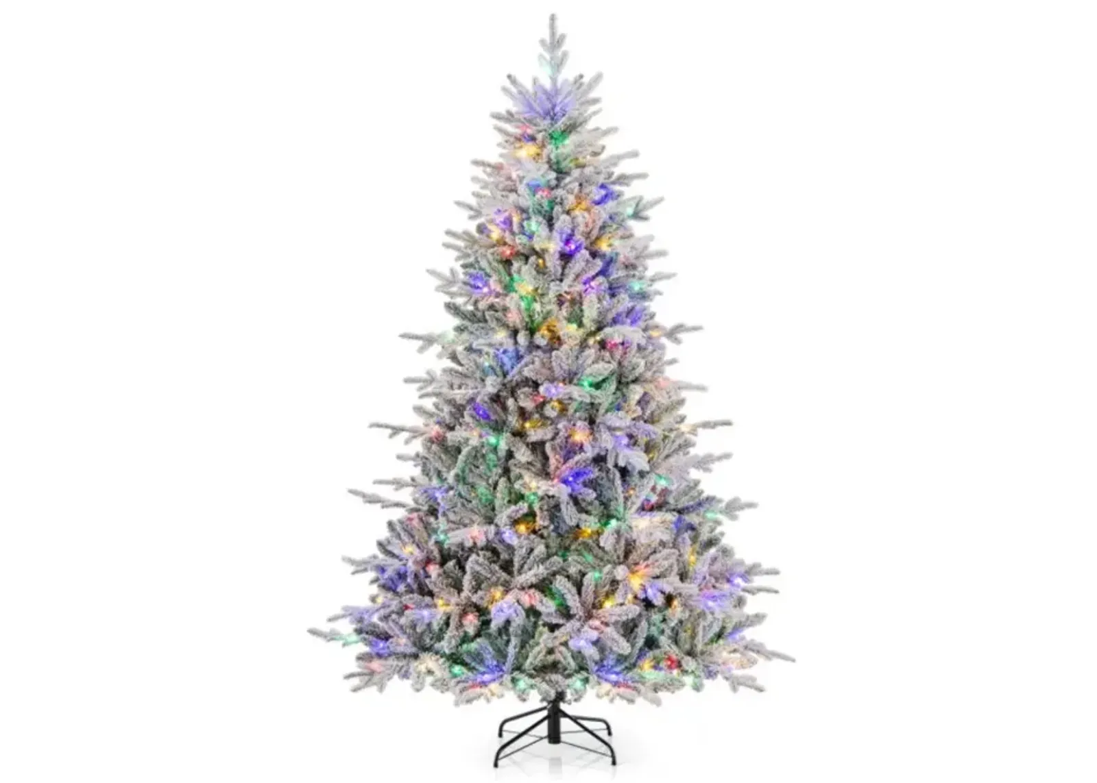 Flocked Christmas Tree with 8 Lighting Modes and Multi-Color LED Lights