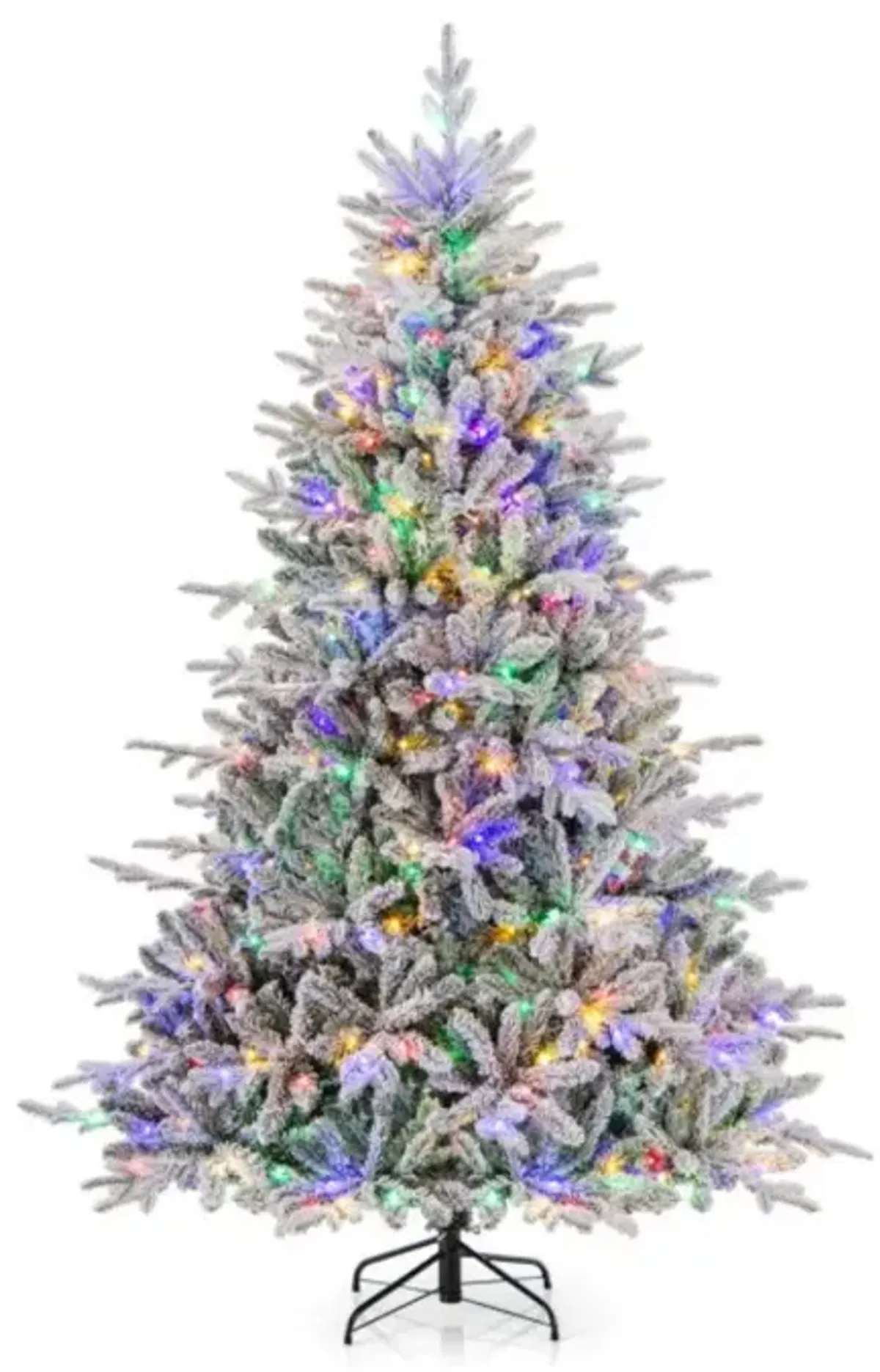 Flocked Christmas Tree with 8 Lighting Modes and Multi-Color LED Lights