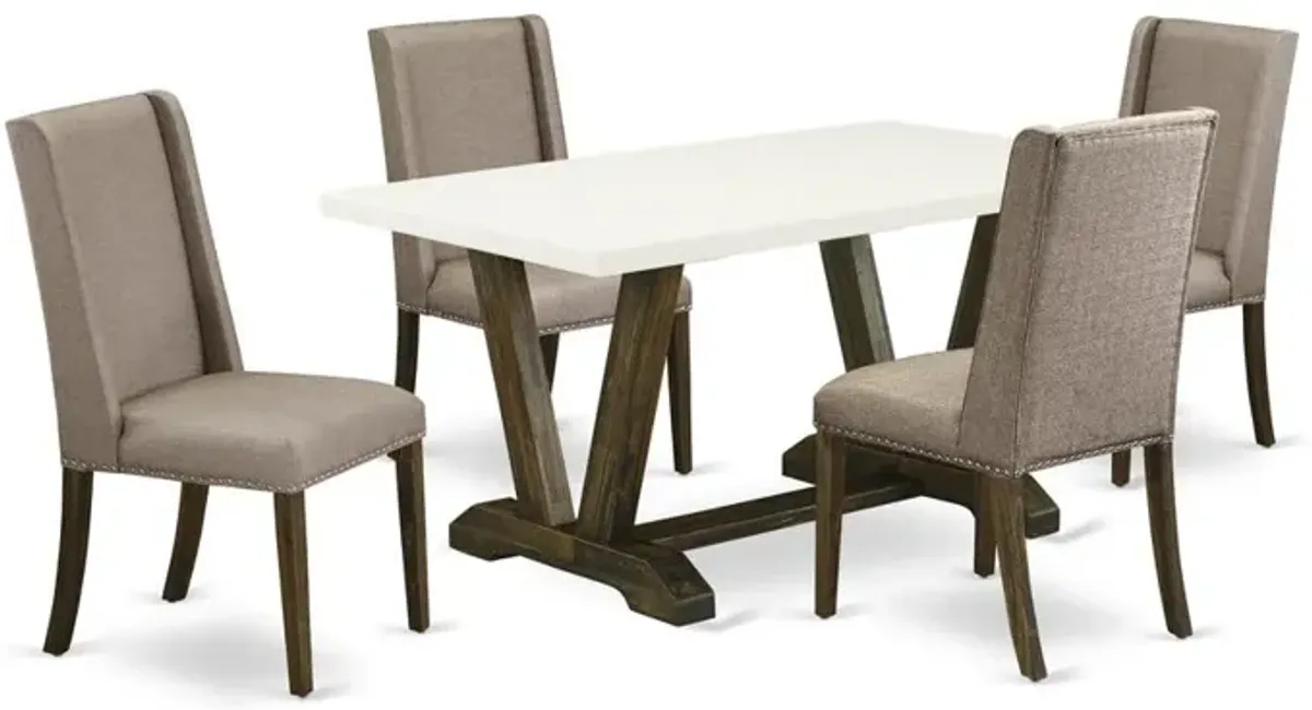 East West Furniture 5-Piece Modern Dinette Set Included 4 Kitchen Dining chairs Upholstered Seat and Stylish Chair Back and Rectangular Dining room Table with Linen White Dinette Table Top - Distresse