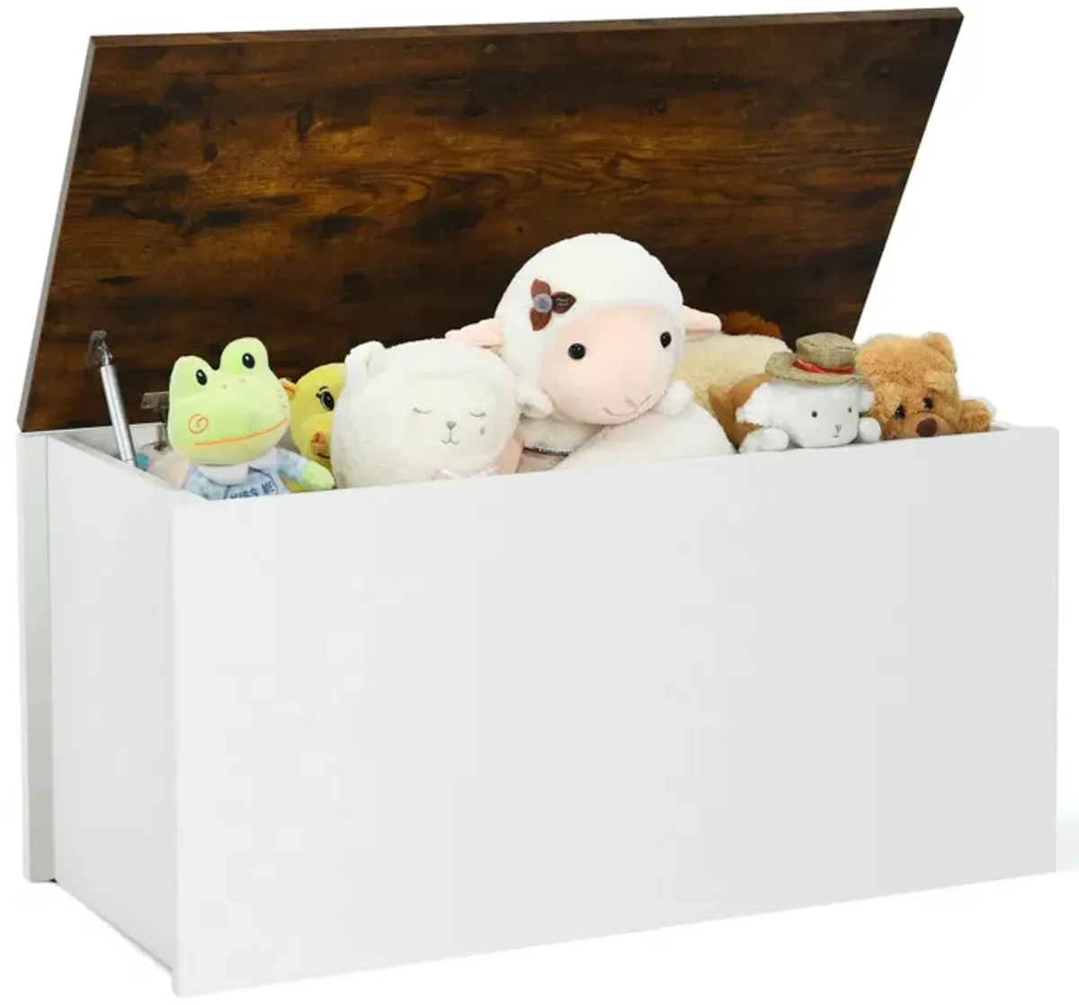 Flip-top Storage Chest with Self-hold Cover and Pneumatic Rod-White