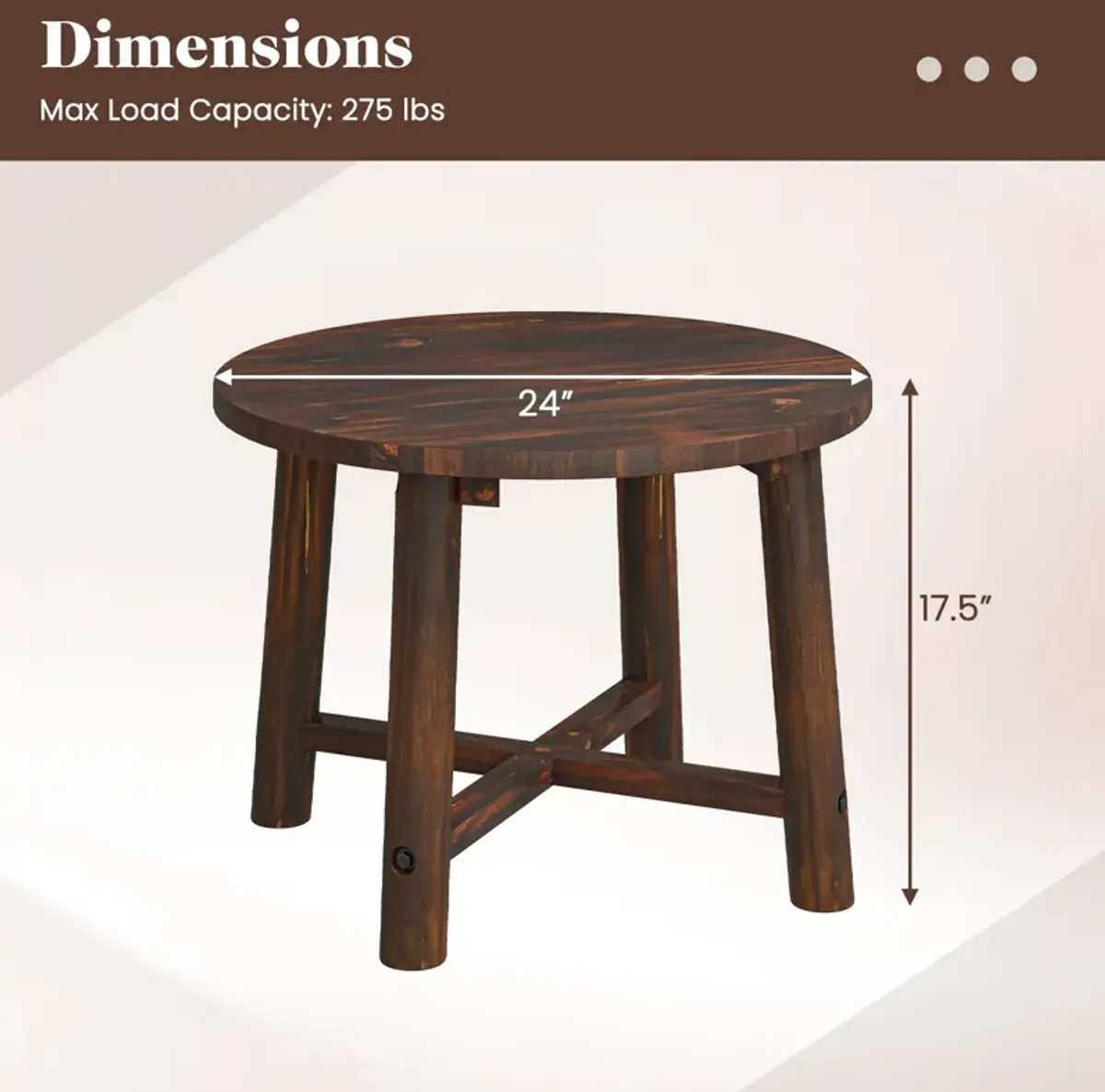 Outdoor & Indoor Solid Wood Patio End Table for Garden, Deck & Poolside