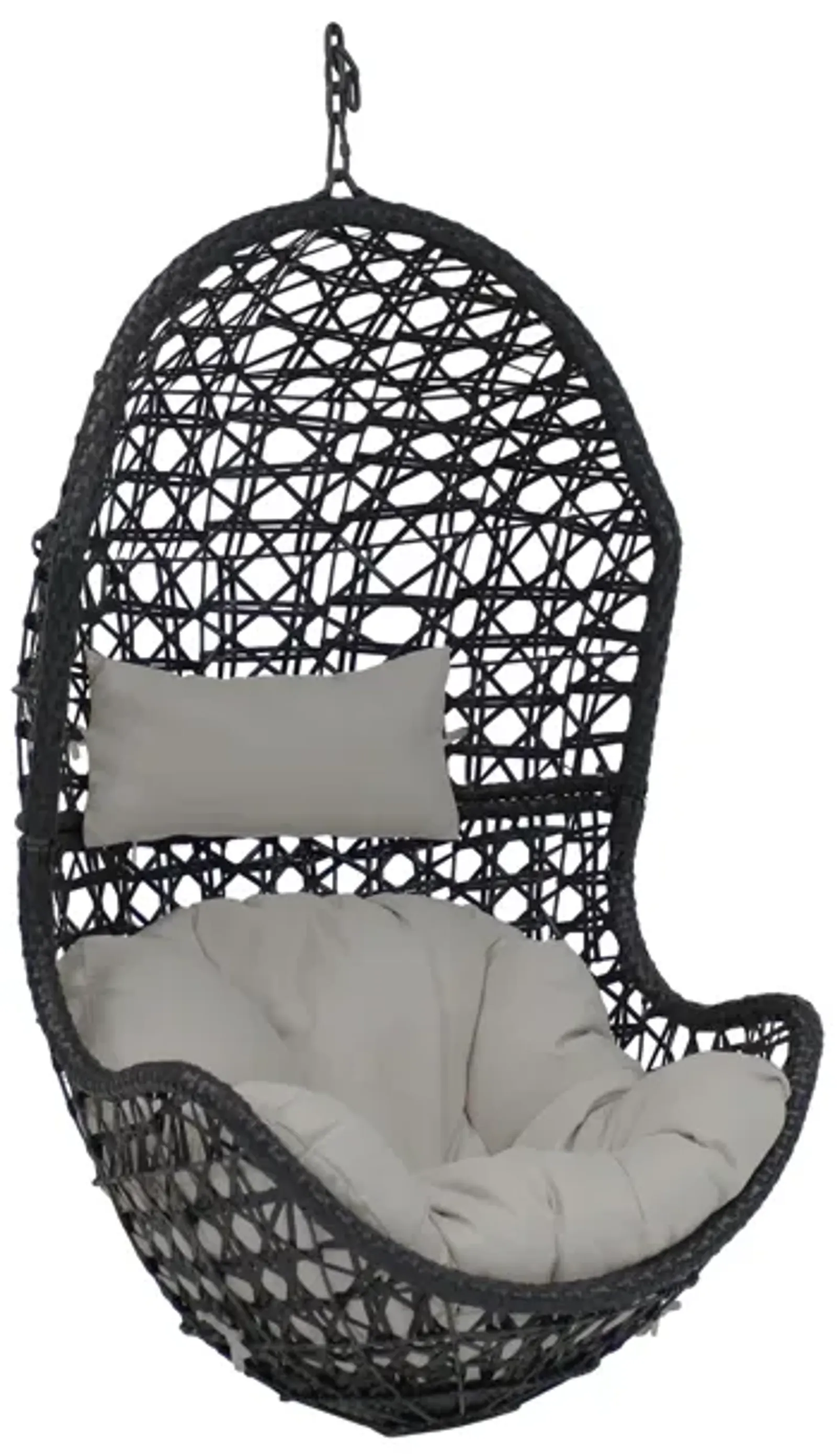 Sunnydaze Black Resin Wicker Basket Hanging Egg Chair with Cushions