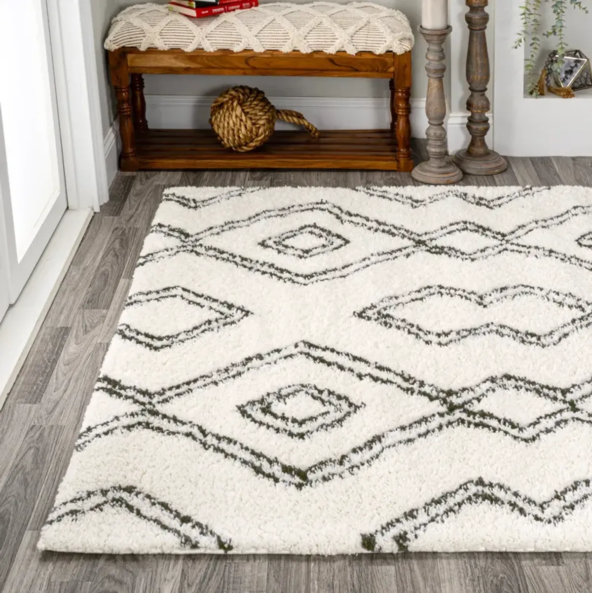 Deia Moroccan Style Diamond Shag Area Rug