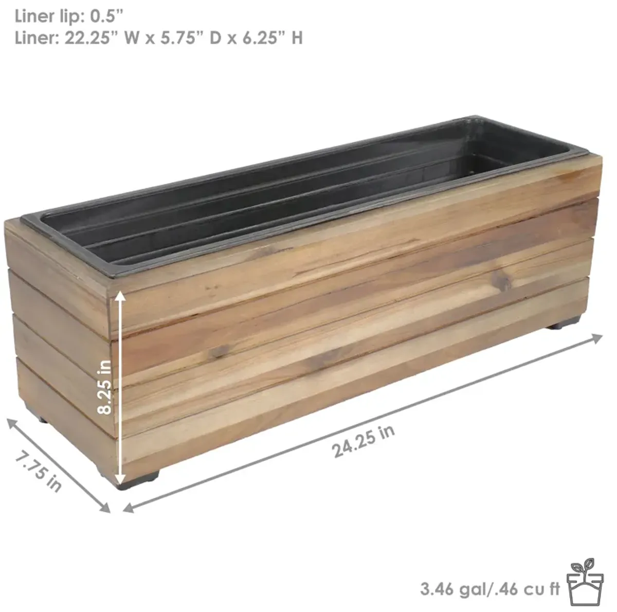 Sunnydaze Acacia Rectangle Planter Box with Plastic Liner