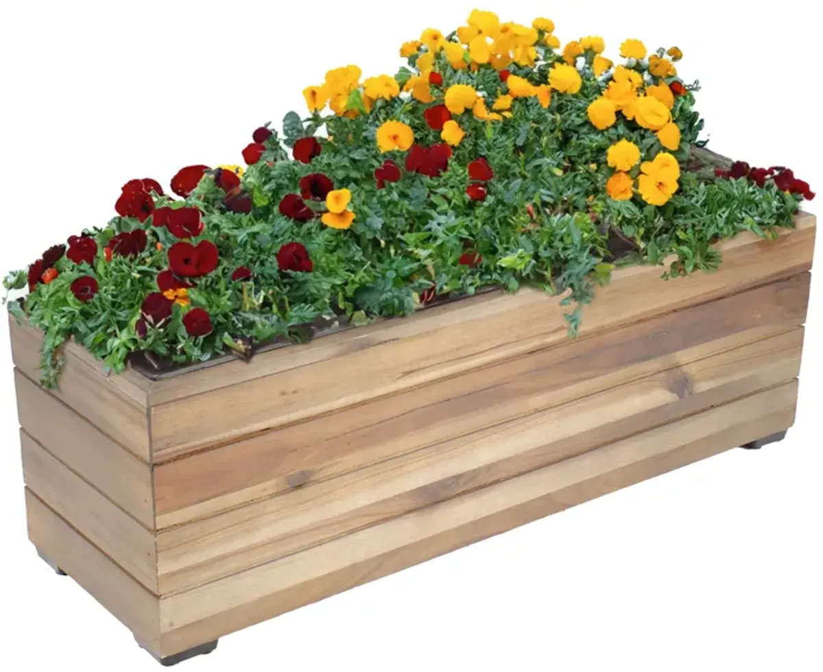 Sunnydaze Acacia Rectangle Planter Box with Plastic Liner