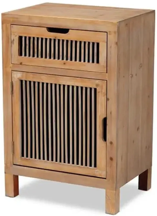 Clement Rustic Transitional Medium Oak Finished 1-Door and 1-Drawer Wood Spindle Nightstand
